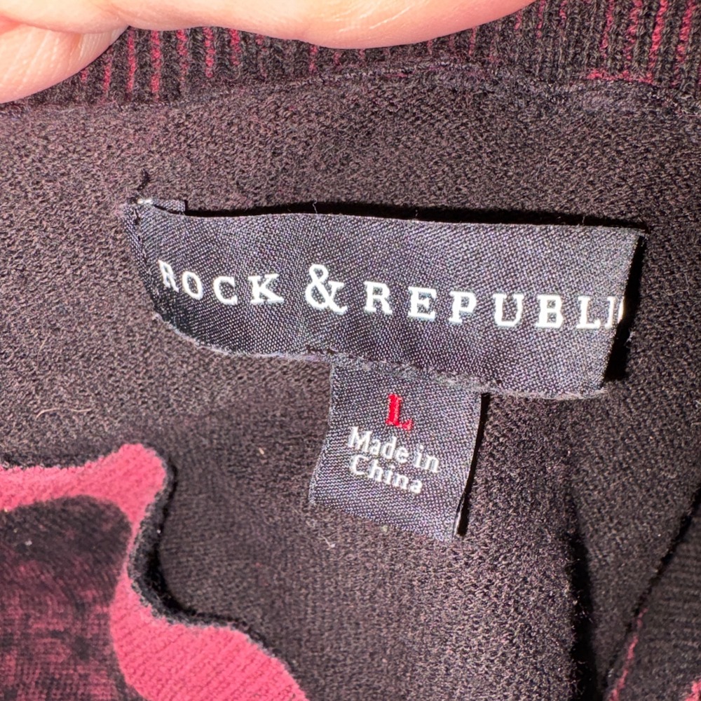 Rock & Republic Womens L Sweater Burgundy Open Shoulder Cotton Whimsigoth Vamp‎ - Picture 5 of 9
